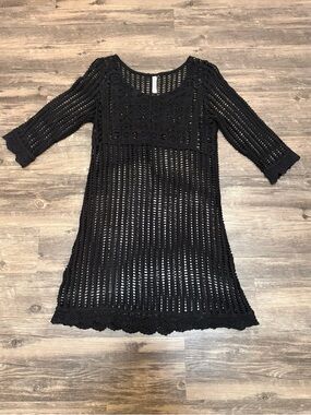 Black Crochet Knit Tunic Dress